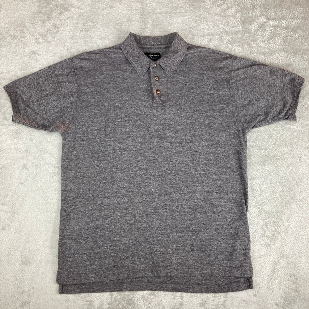 Consensus Polo Shirt Mens Medium Gray Heathered Cotton‎ Casual Short Sleeve